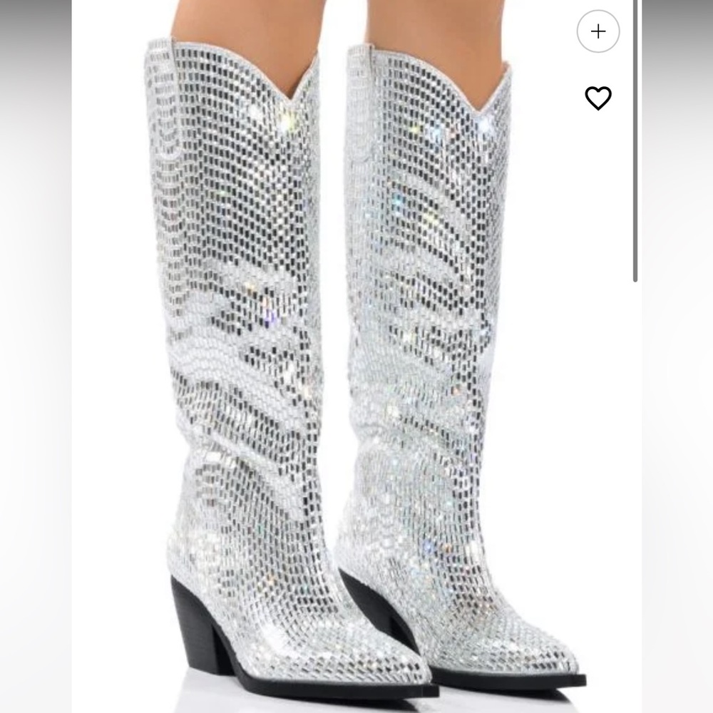 Azalea Wang Driven Rhinestone Western Boot in Silver - 7.5